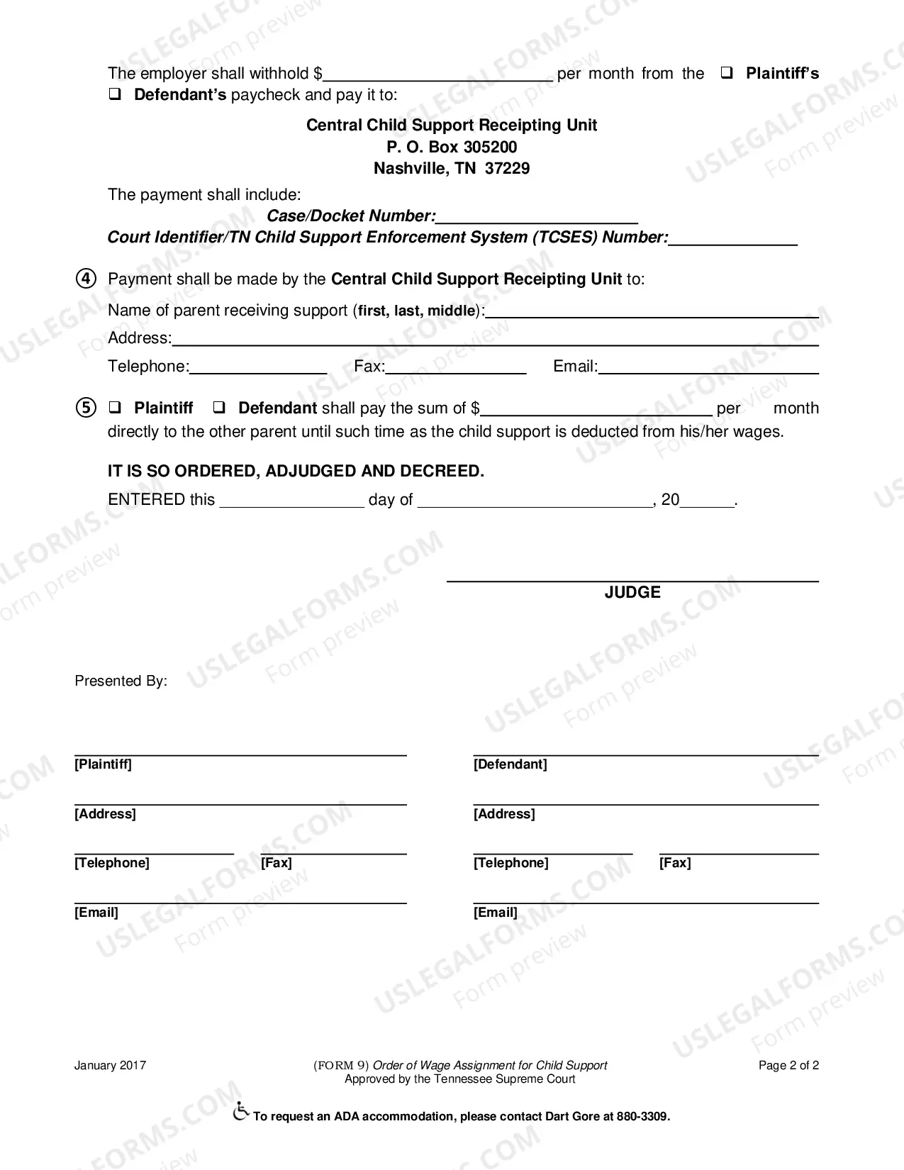 Preview Wage Assignment Order for Child Support