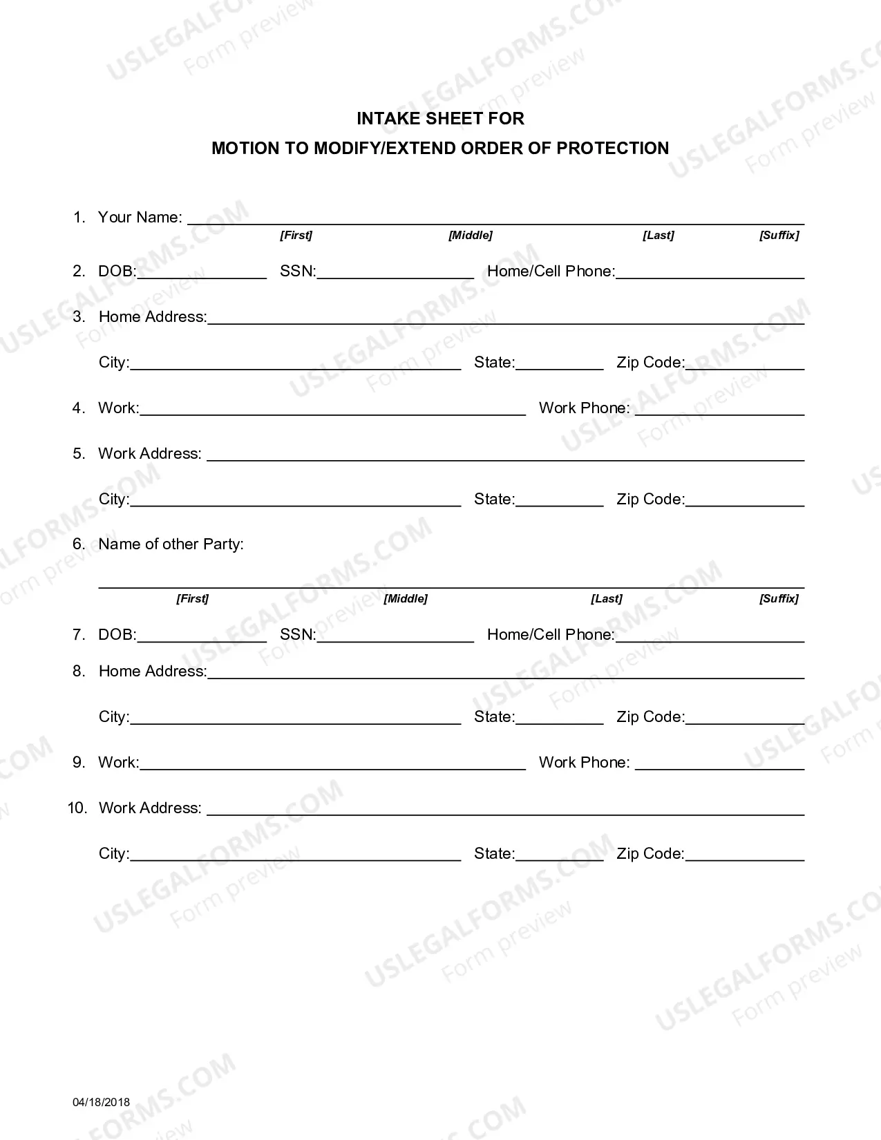 Preview Order of Protection Modify or Extend