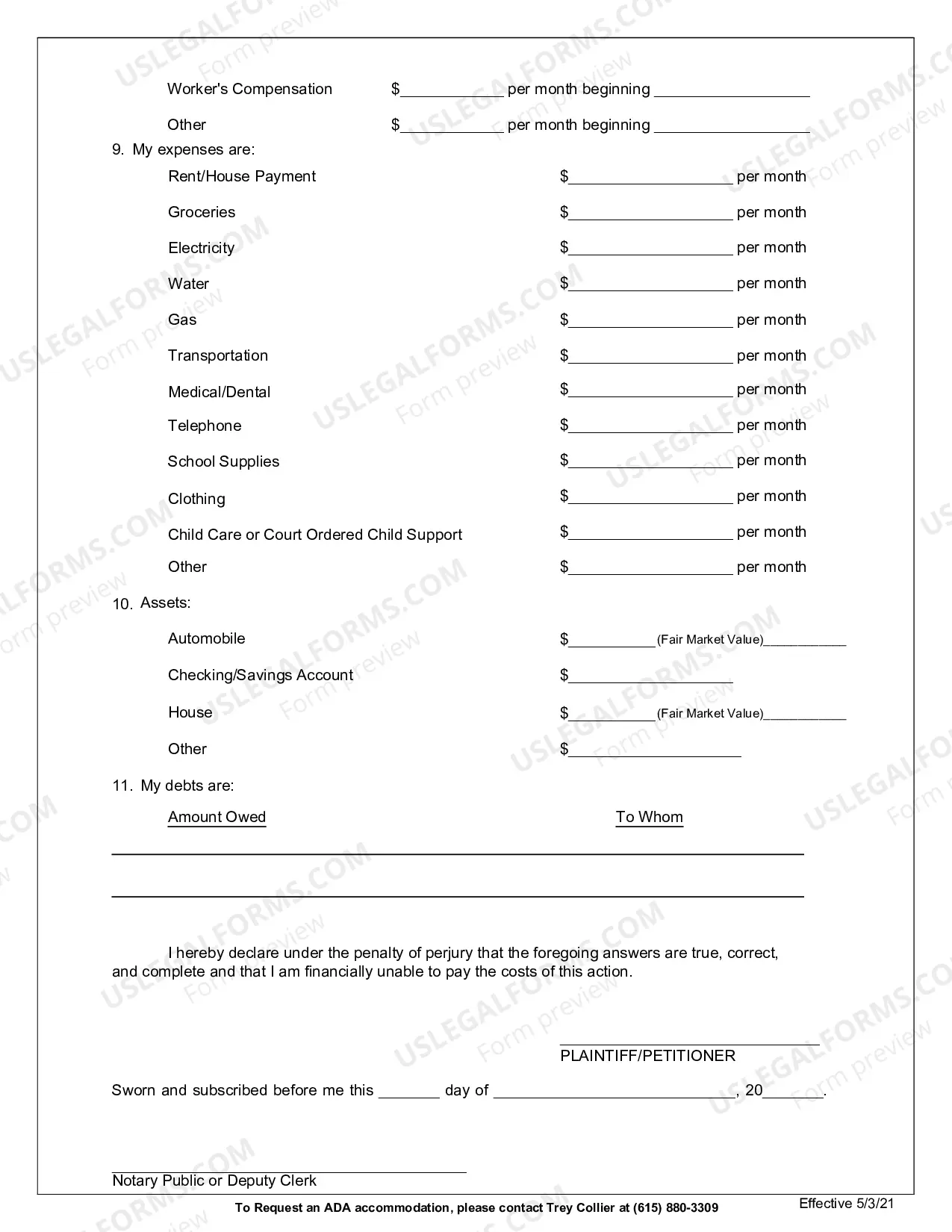 Preview Pauper's Oath Affidavit and Order