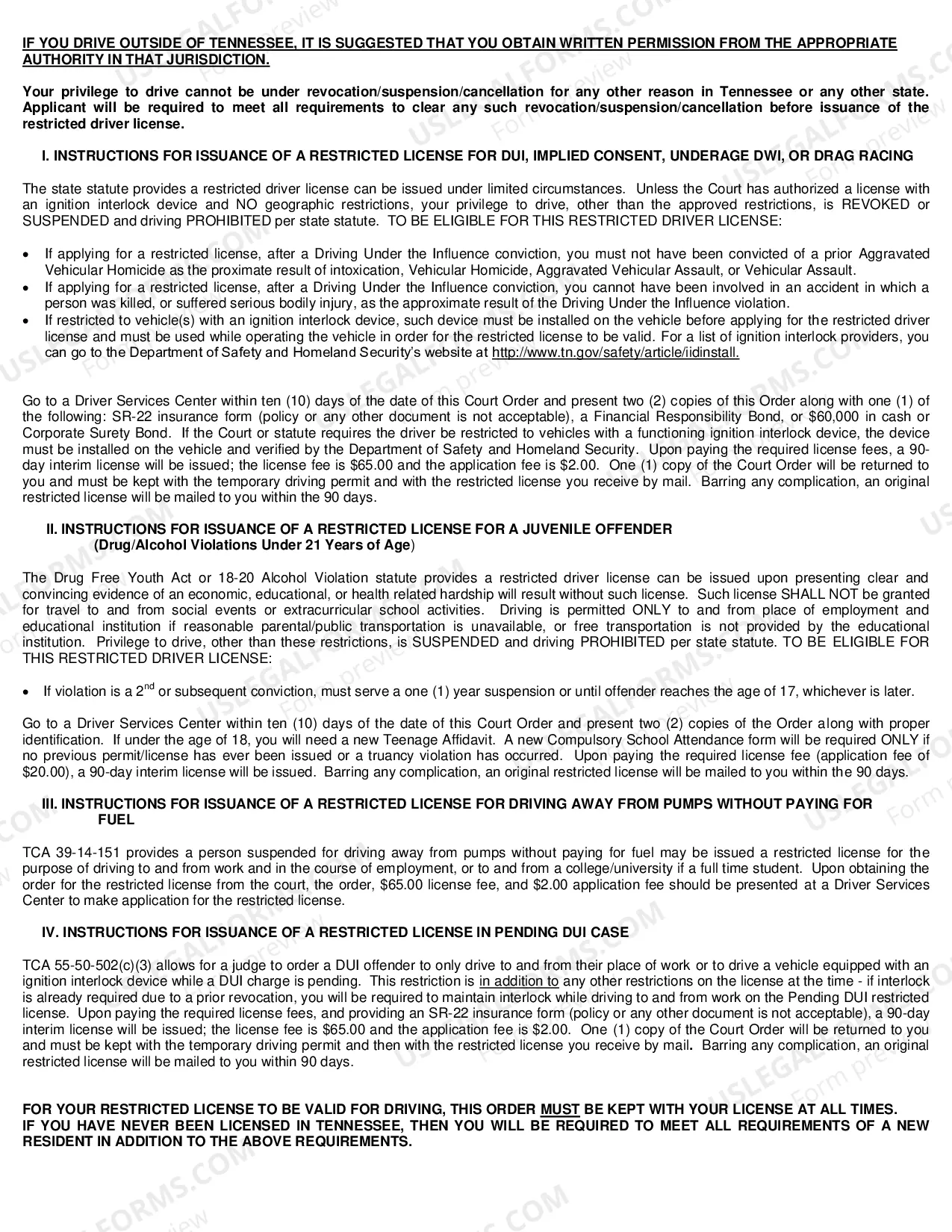 Preview Restricted Drivers License Form