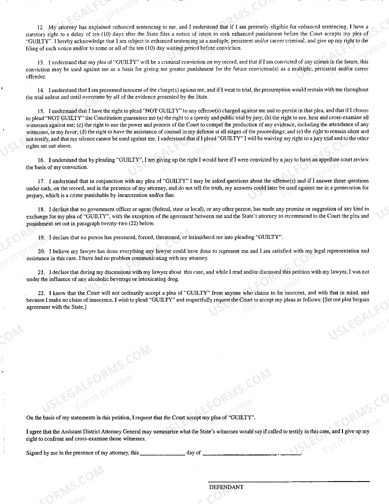 Preview Trial Court Guilty Plea Petition