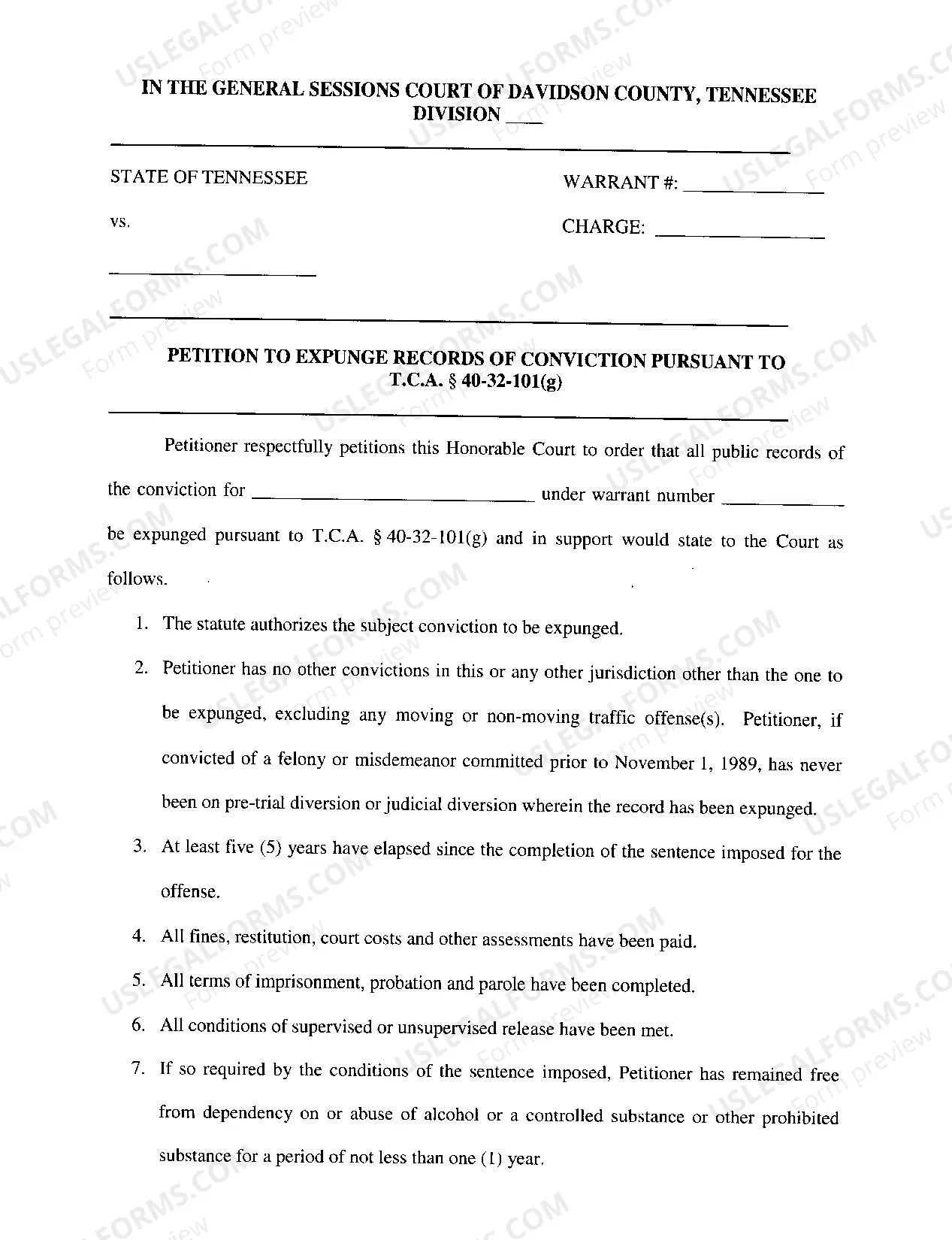 Preview 40-32-101(g) Expungement Packet General Sessions