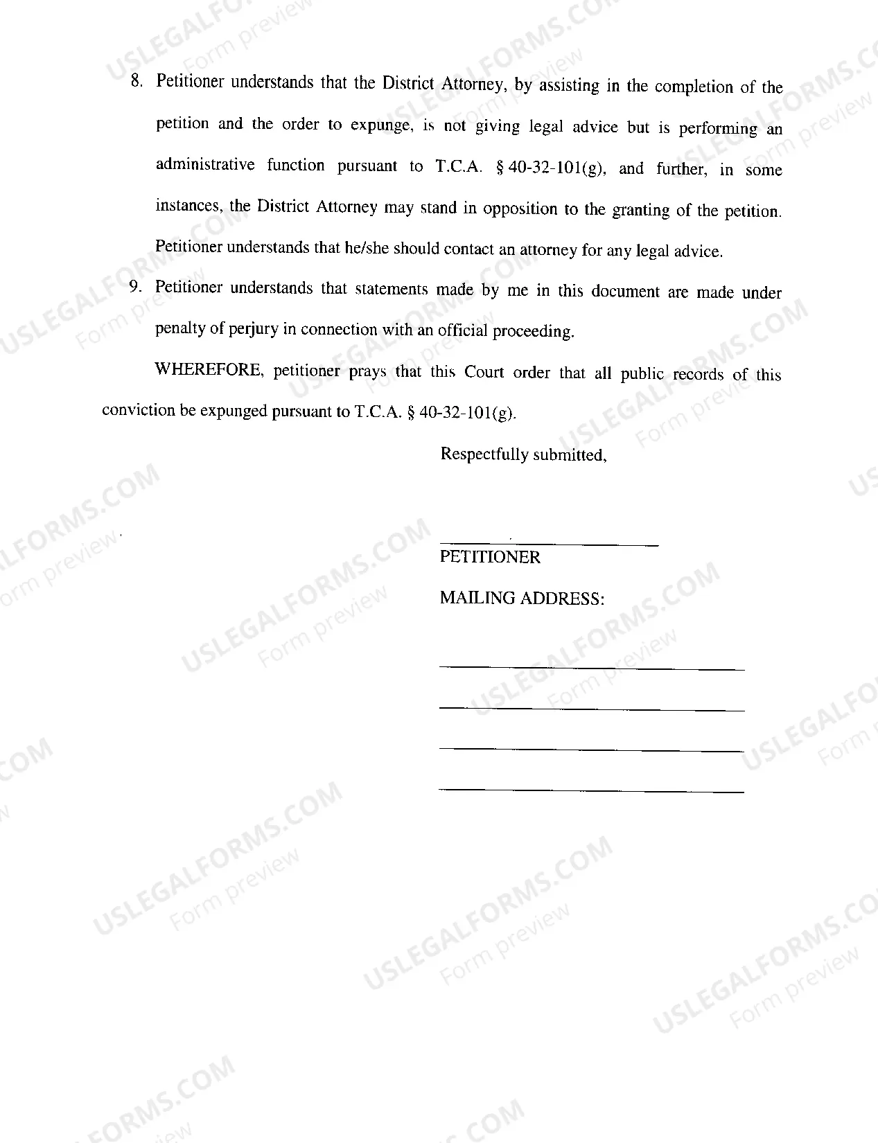 Preview 40-32-101(g) Expungement Packet General Sessions