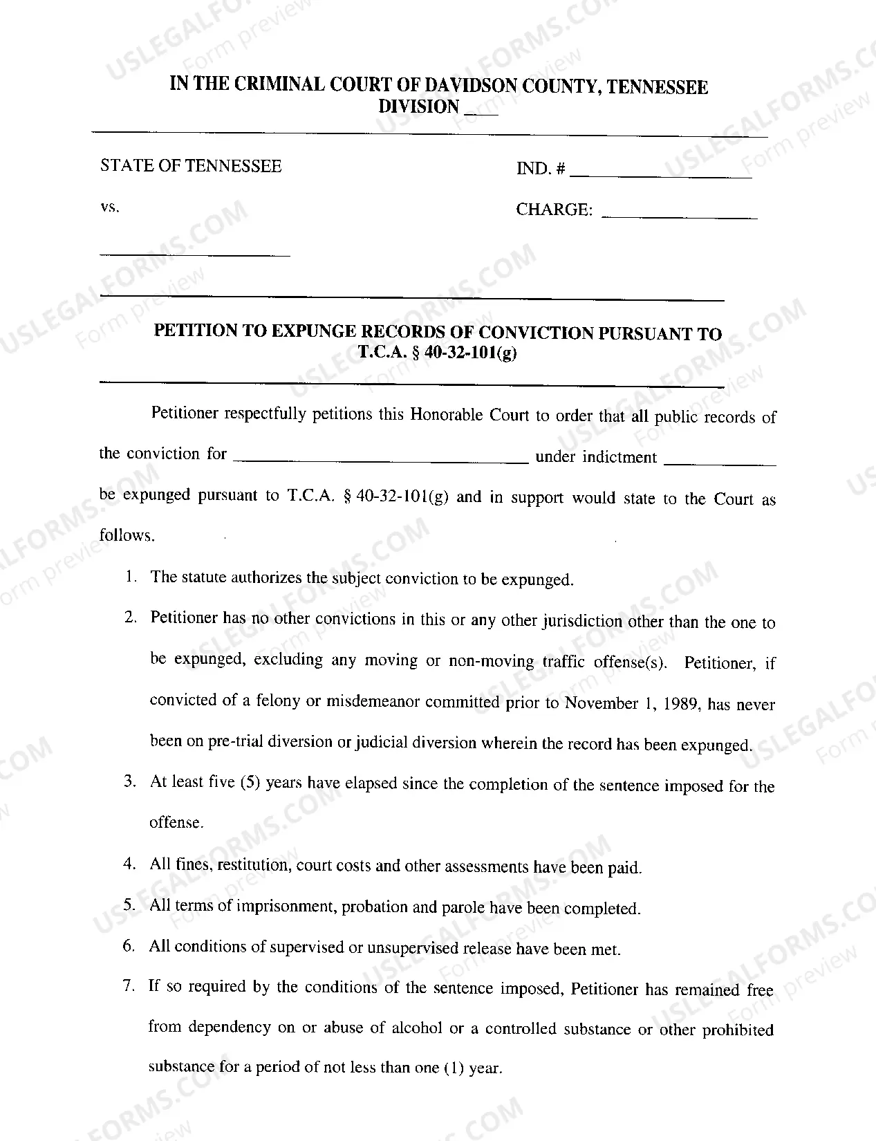 Preview 40-32-101(g) Expungement Packet Criminal