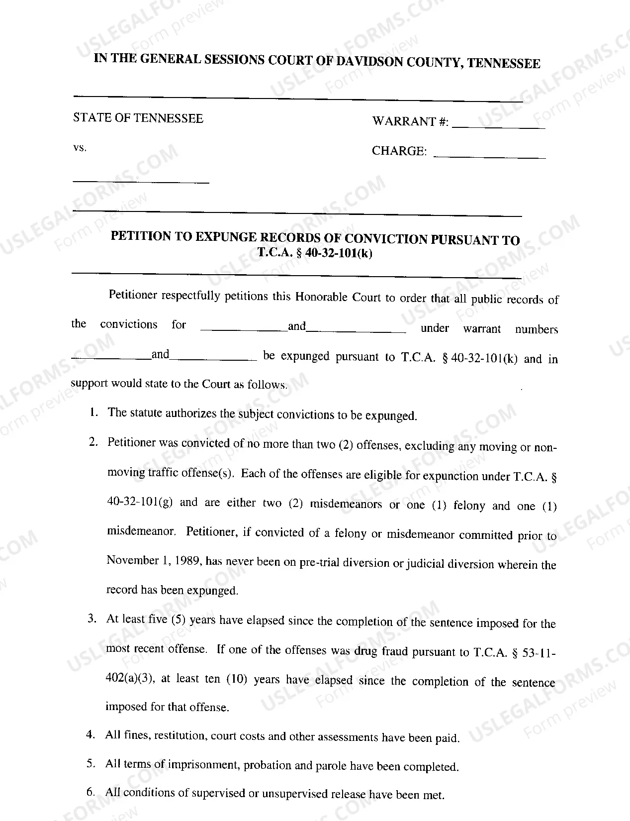 Preview 40-32-101(k) Expungement Packet General Sessions