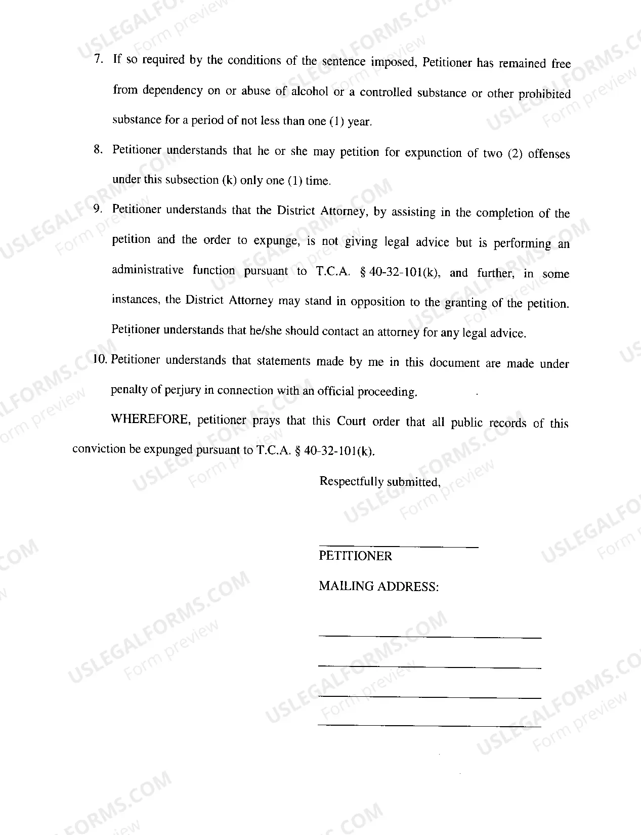 Preview 40-32-101(k) Expungement Packet General Sessions
