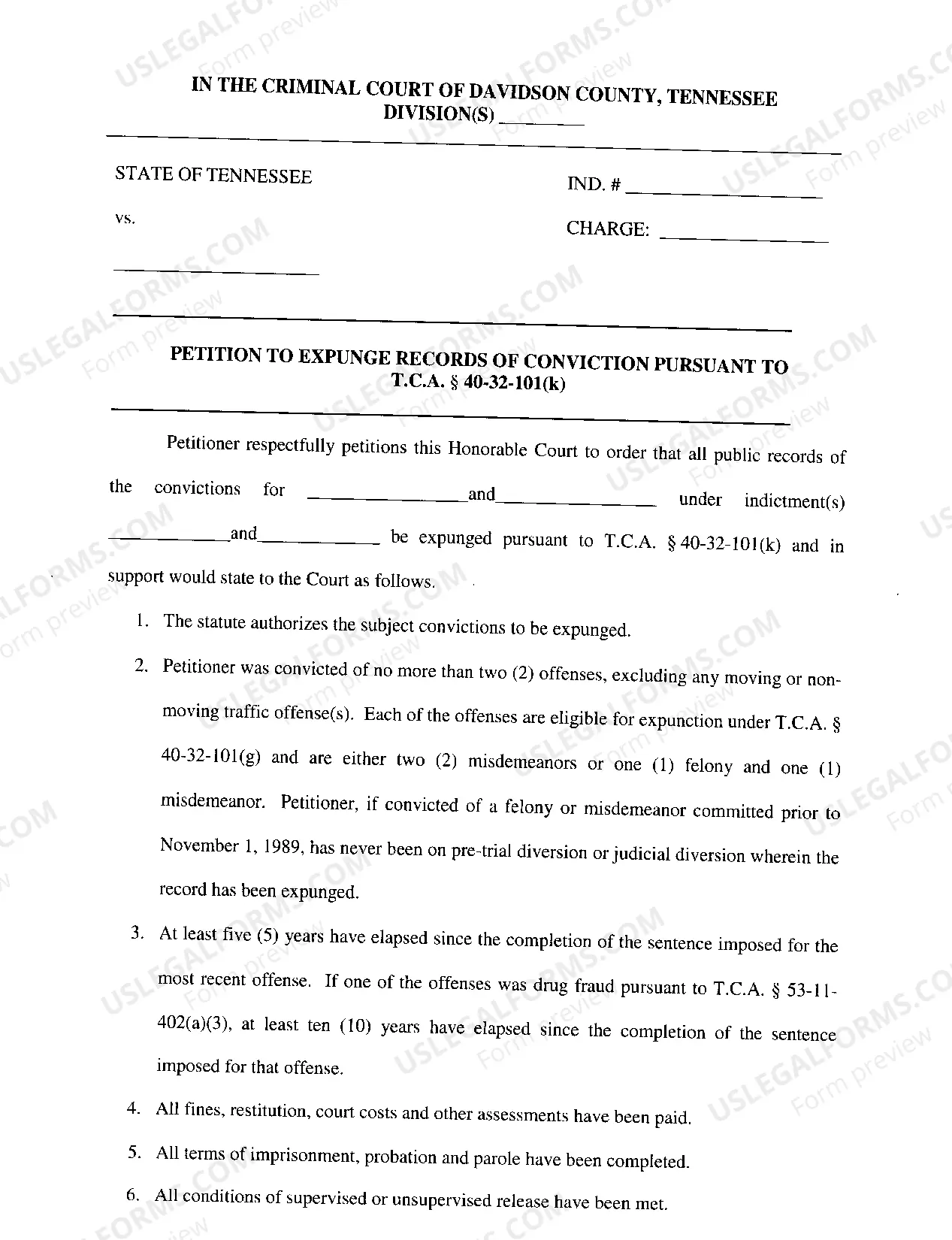 Preview 40-32-101(k) Expungement Packet Criminal