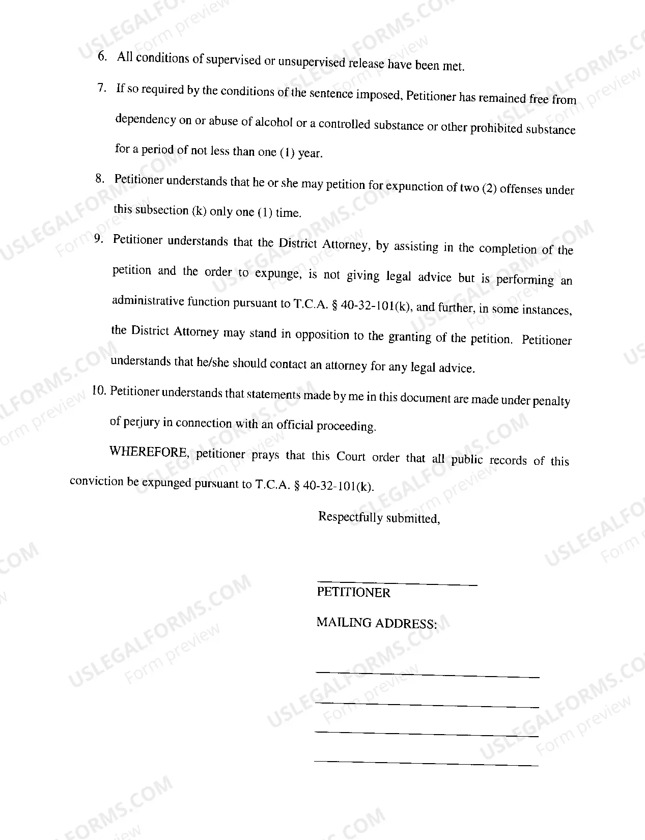 Preview 40-32-101(k) Expungement Packet Joint