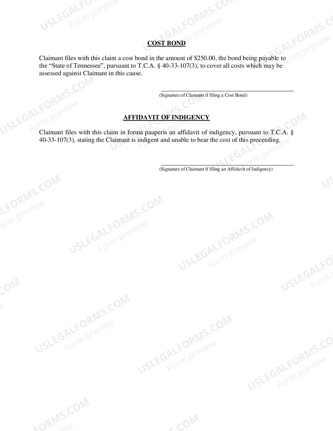 Preview Claim Form under T.C.A. 40-33-101