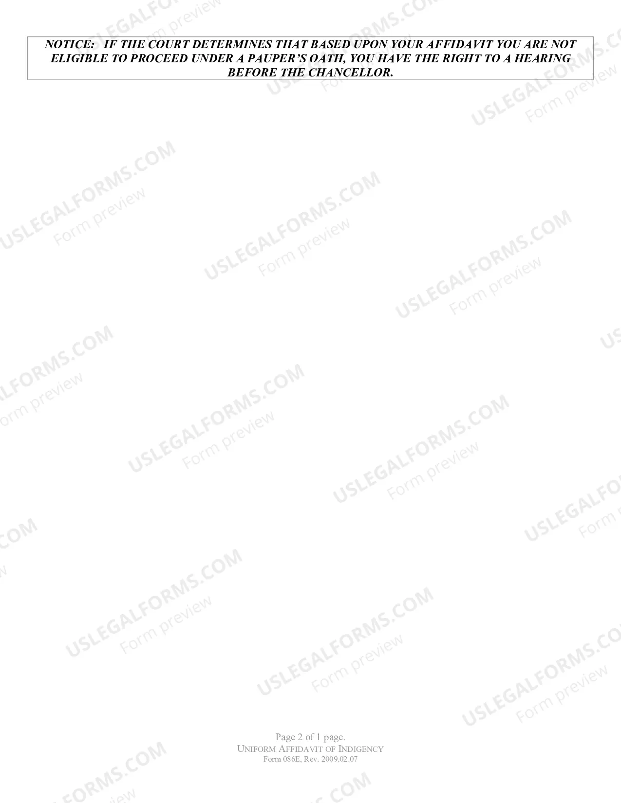 Preview AFFIDAVIT - Uniform Civil Affidavit ofIndigency