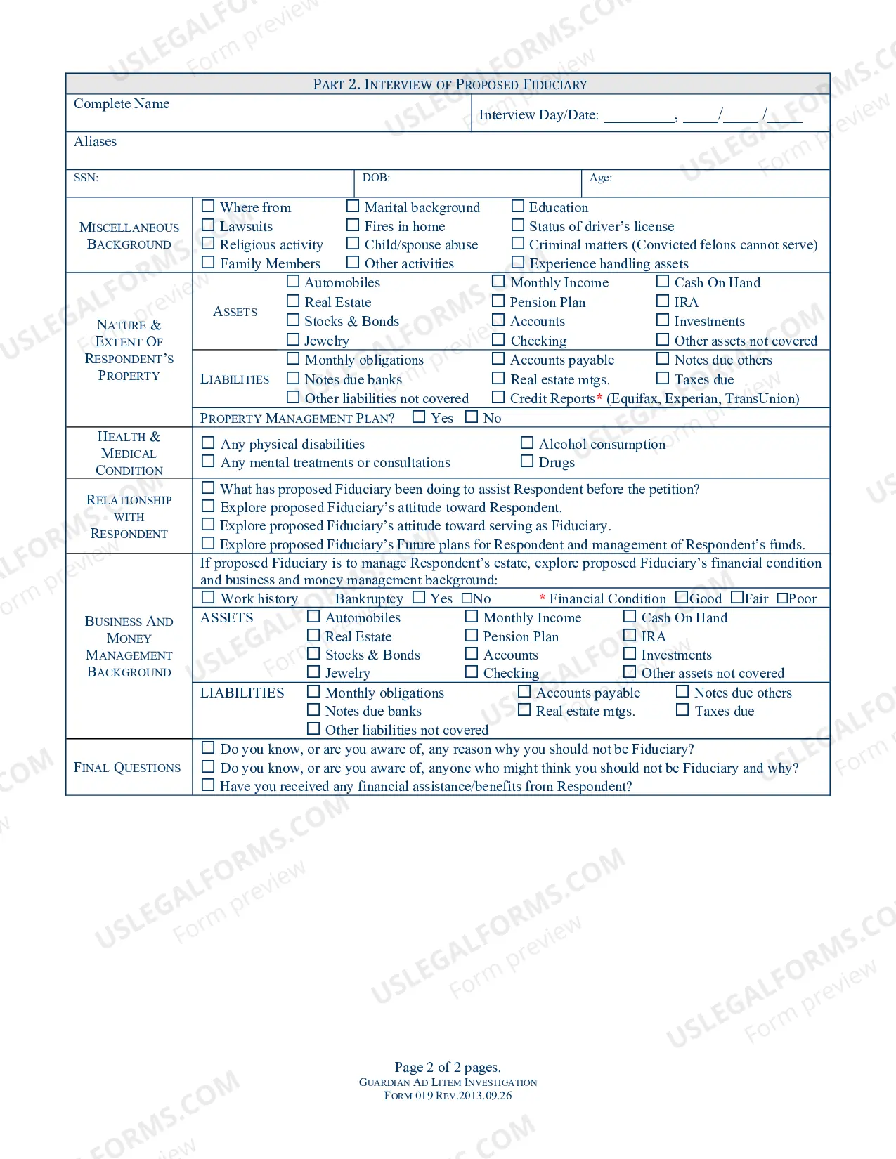 Preview Interview of Respondent Or Caretaker