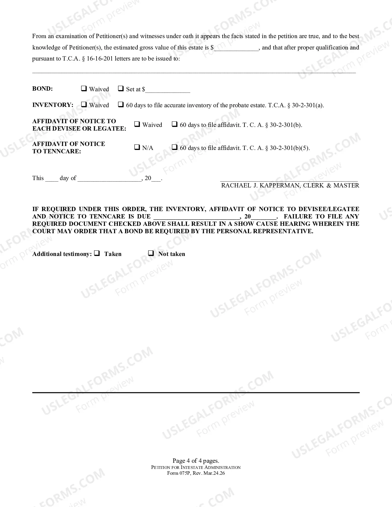 Preview PETITION - for Intestate Administration (Probate)