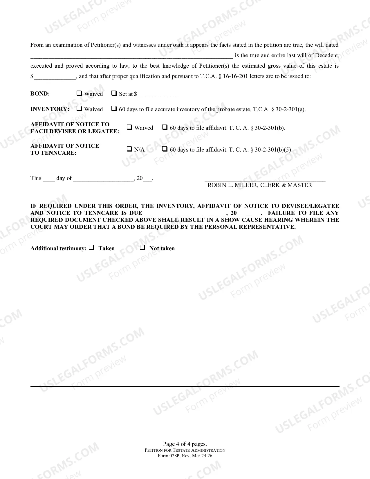 Preview PETITION - for Testate Administration (Probate)