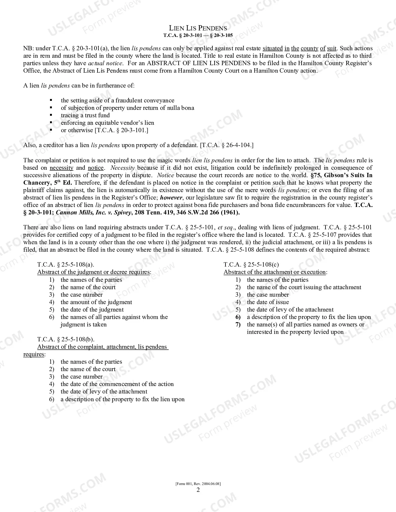 Preview AFFIDAVIT - Abstract of Lien Lis Pendens