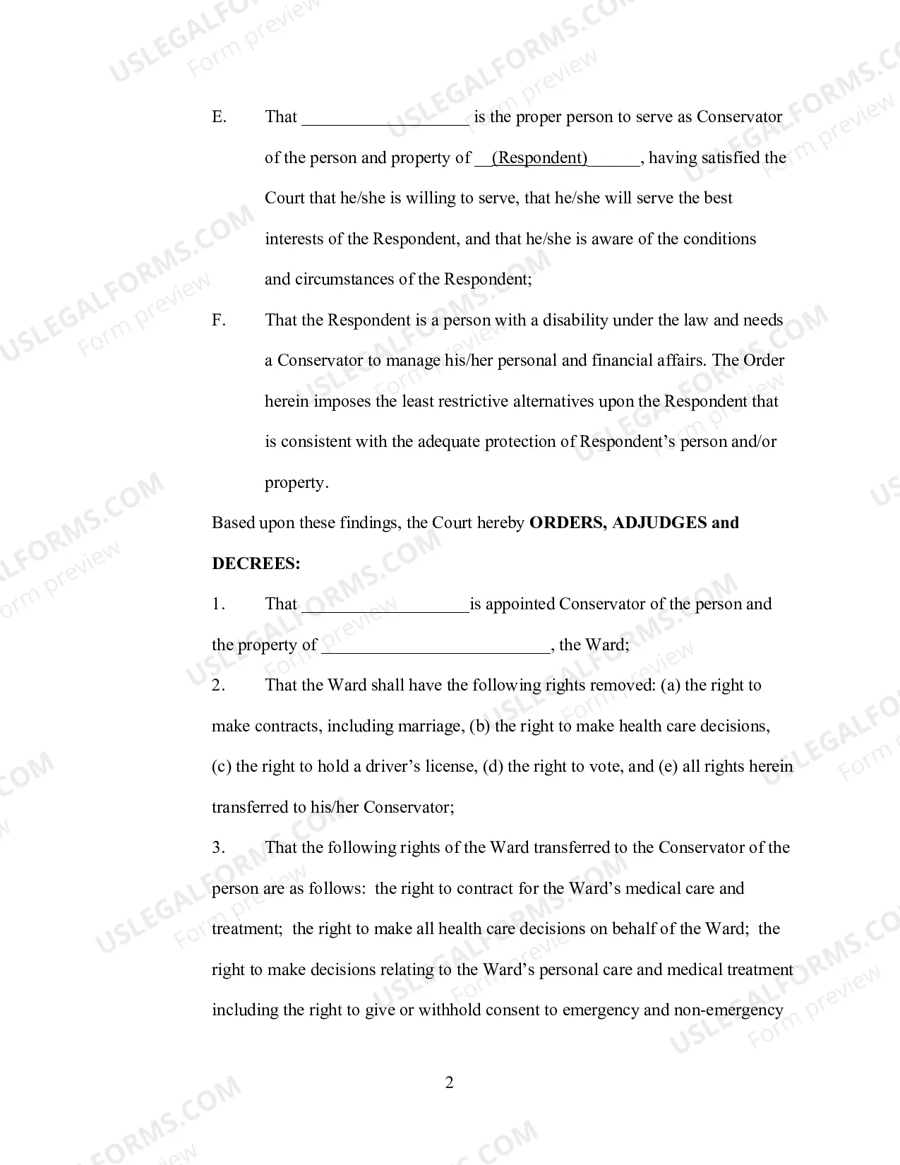 Preview GUARDIAN-Sample Order Appointing Conservator Order