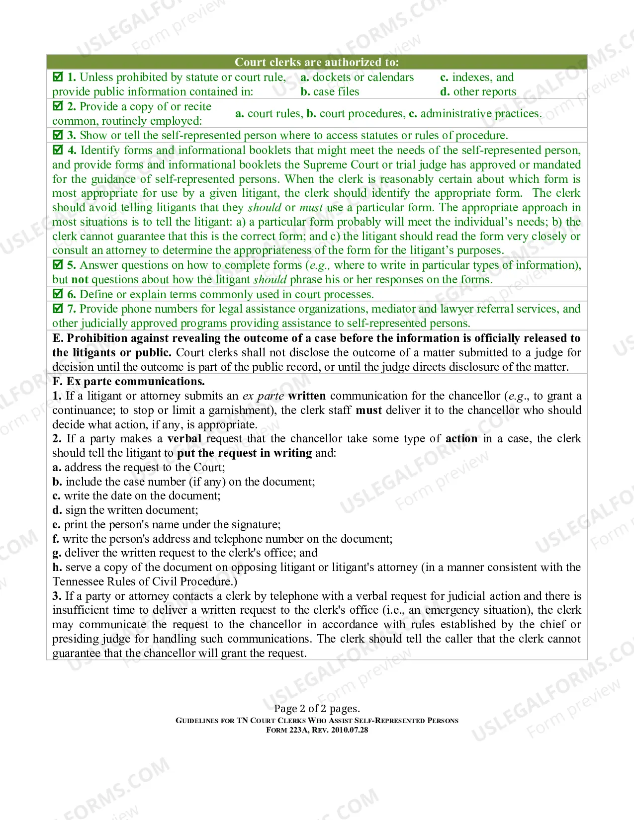 Preview SELF-REPRESENTED PERSONS - Guidelines for TN Court Clerks Who Assist Self-represented Persons