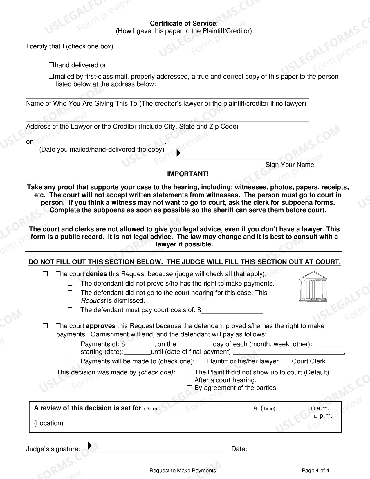 Preview Motion for Installment Payments