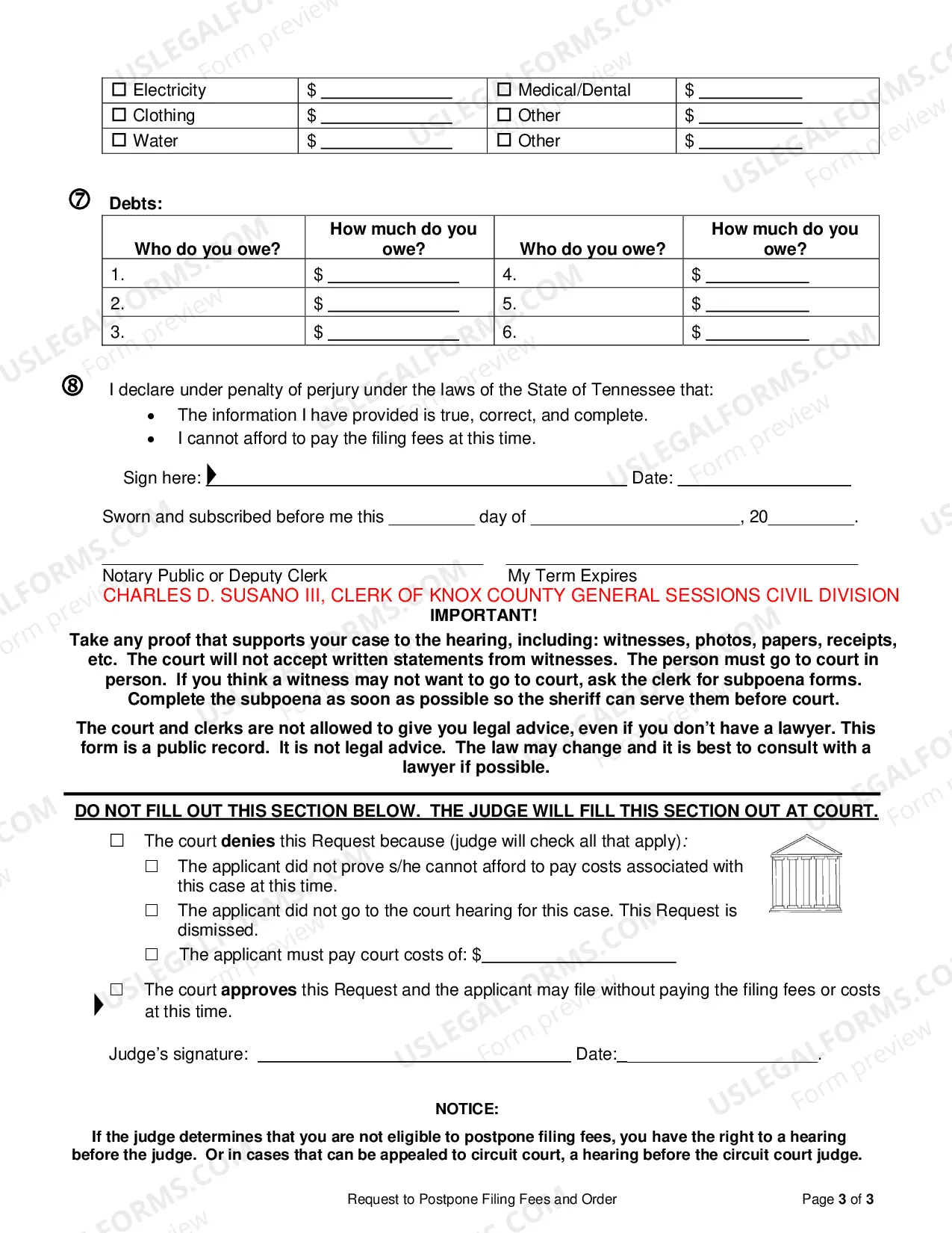 Preview Request to Postpone Filing Fees