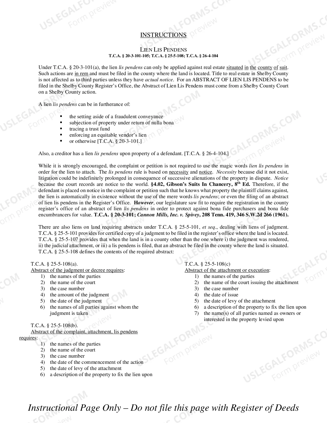 Preview Abstract of Lien Lis Pendens