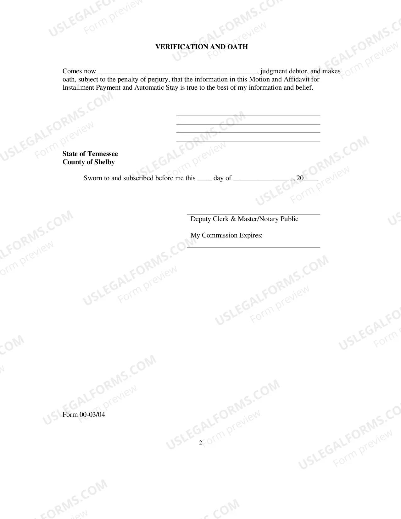 Preview Motion and Affidavit for Installment Payments and Automatic Stay