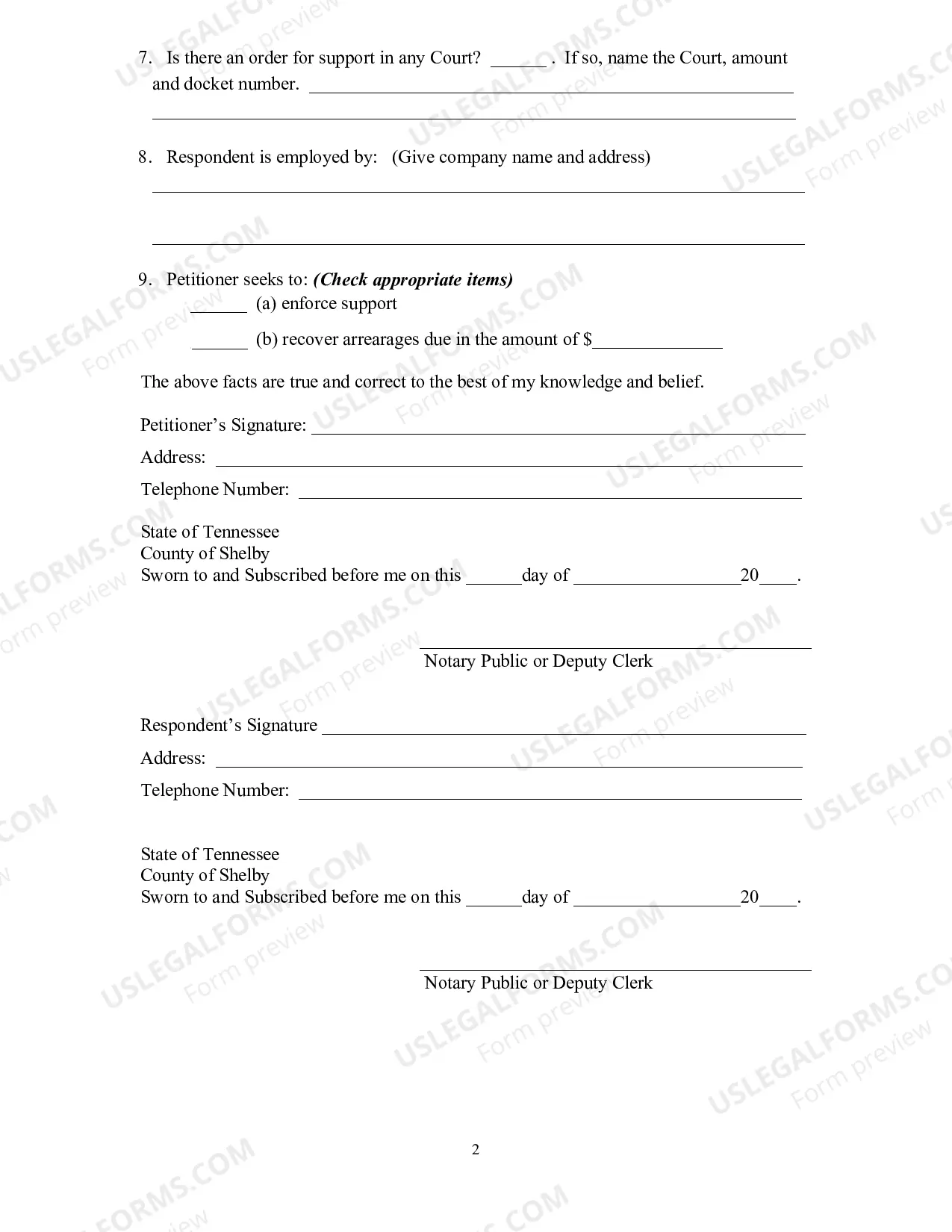 Preview Petition and Affidavit to Enforce Child Support