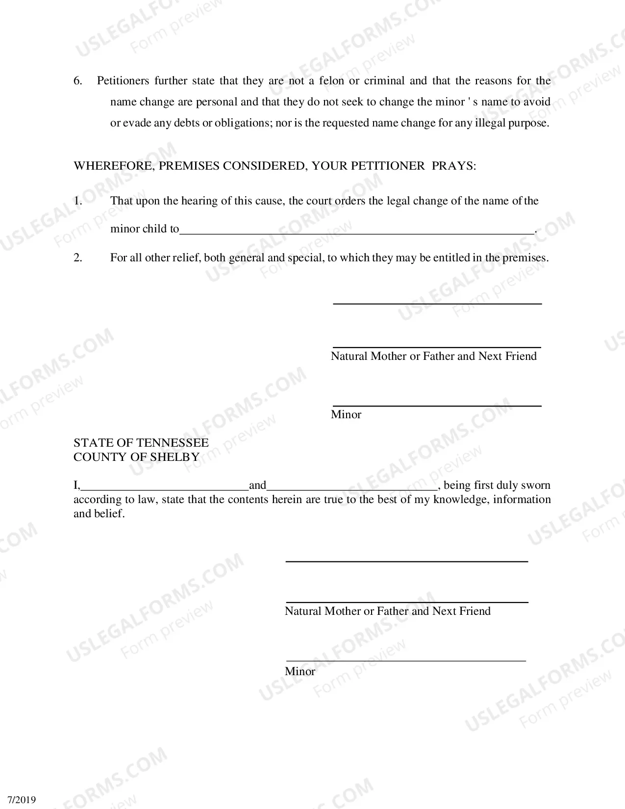 Preview Petition to Change Name - Minor