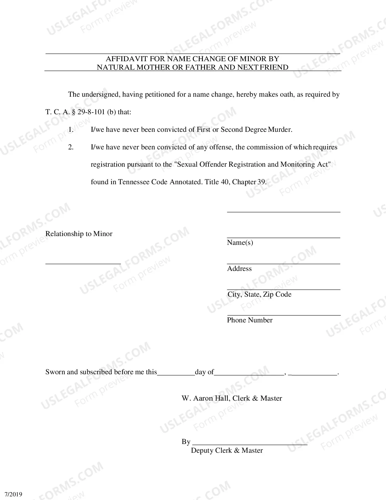 Preview Petition to Change Name - Minor