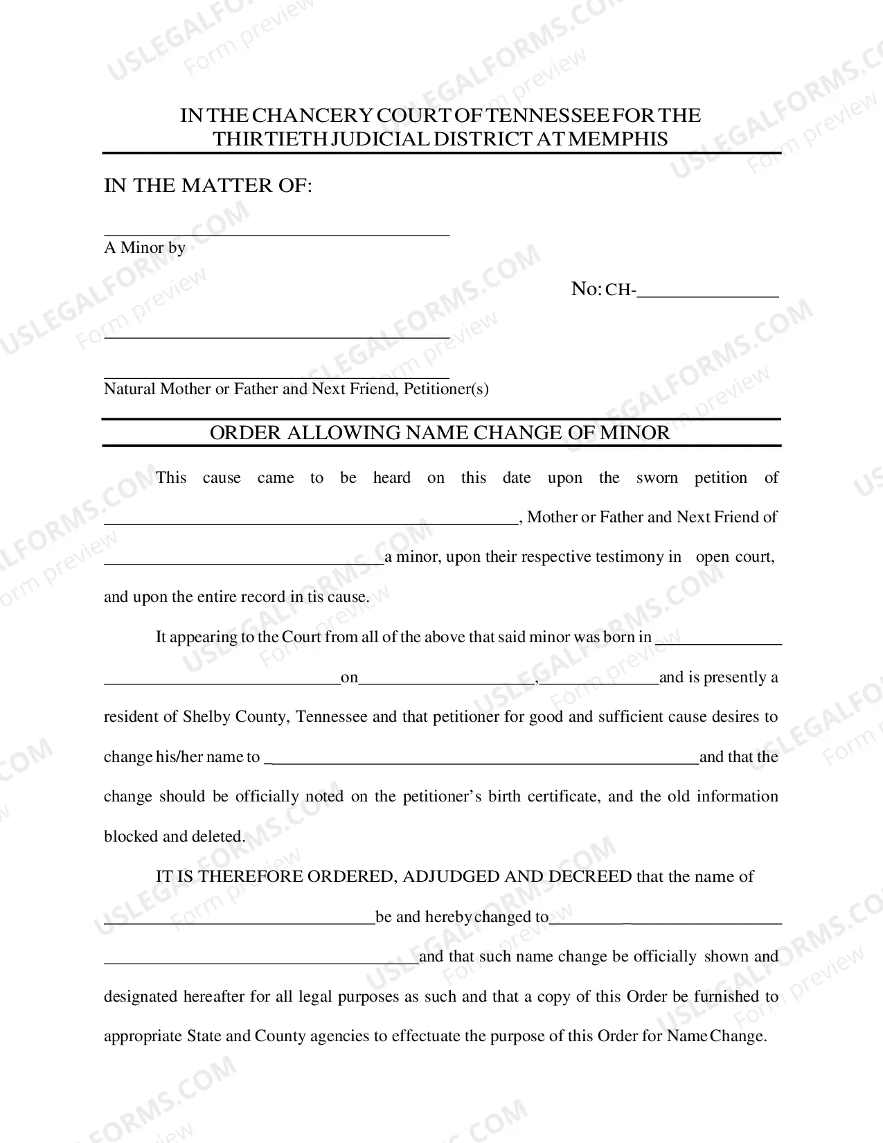 Preview Petition to Change Name - Minor