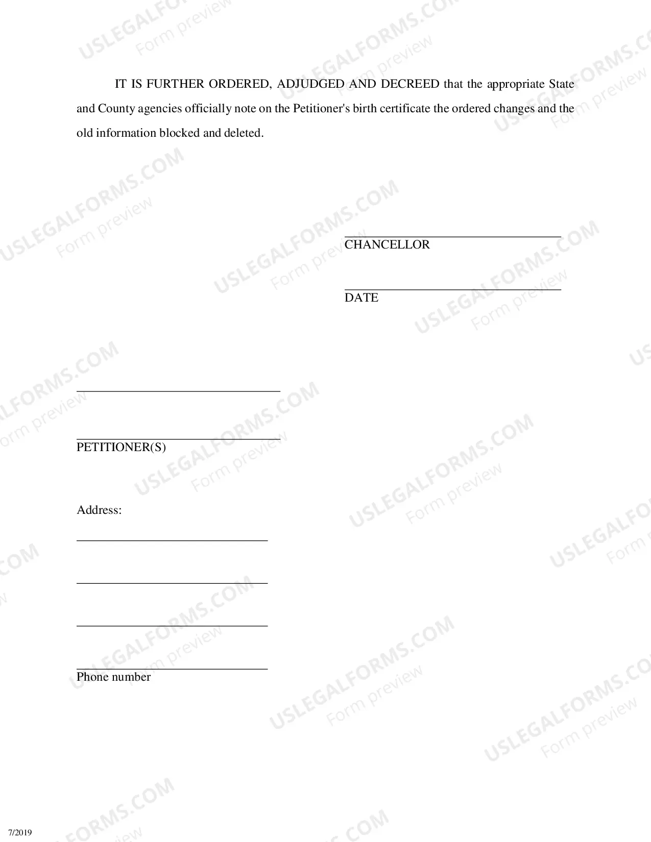 Preview Petition to Change Name - Minor