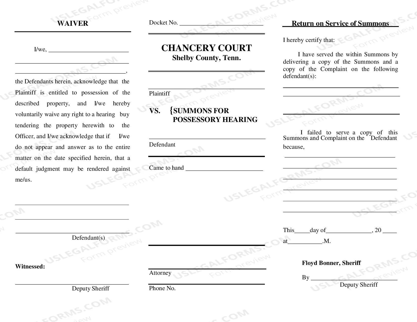 Preview Summons for Possessory Hearing