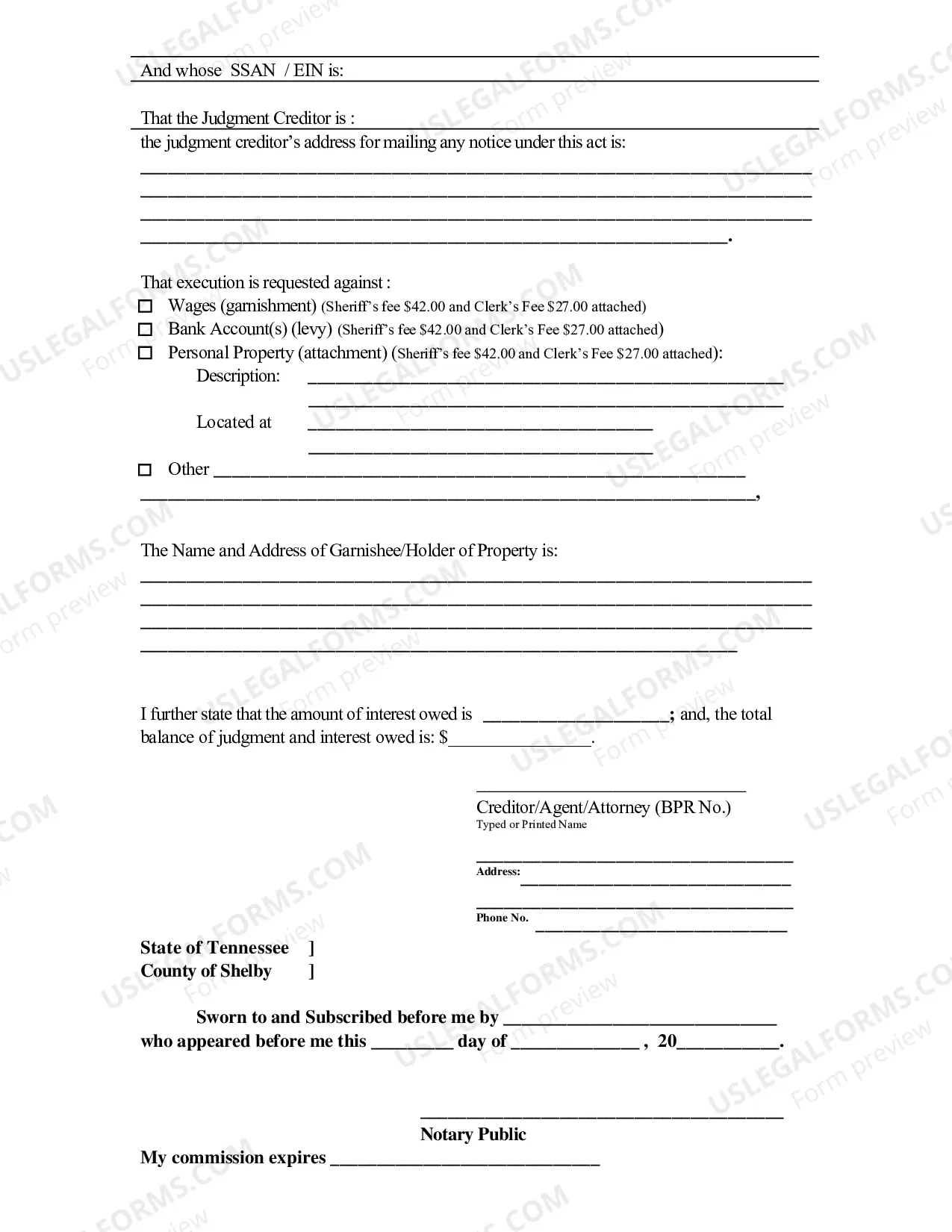 Preview Garnishment Affidavit