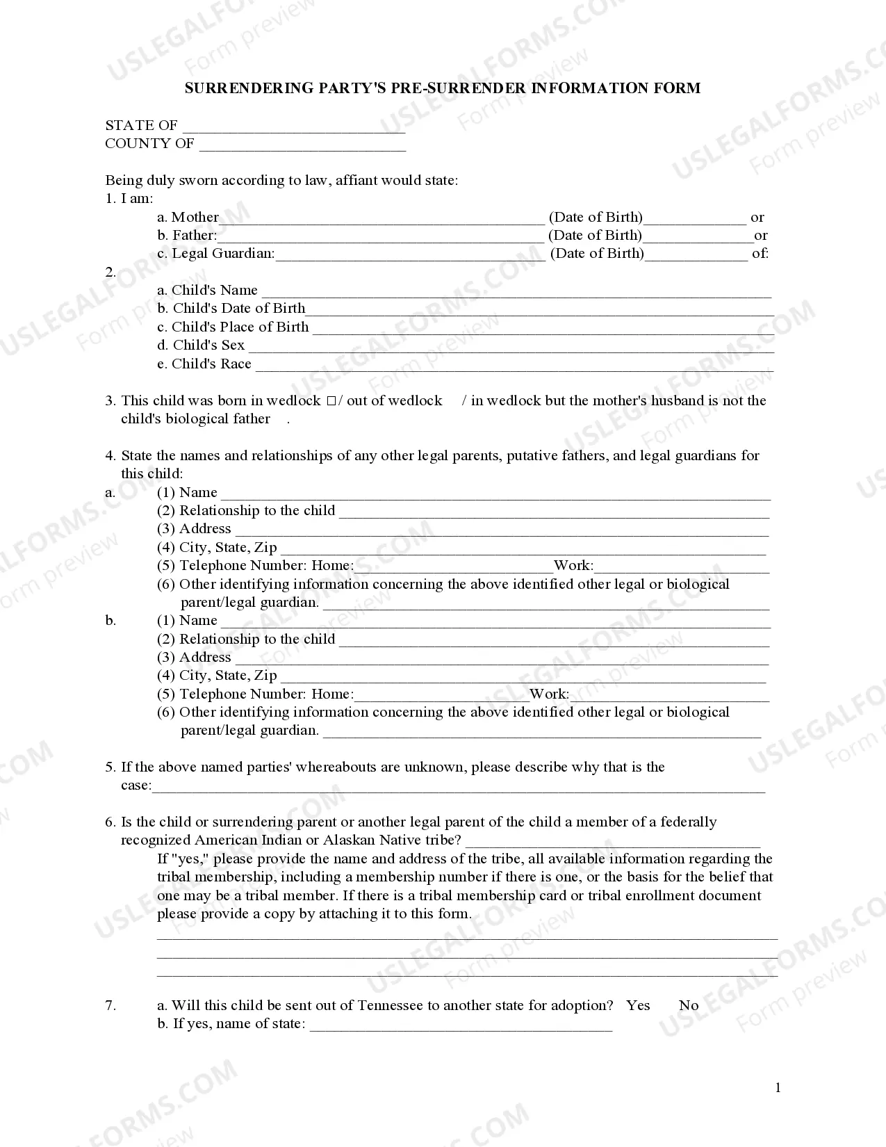 Preview Surrender to Adoptive Parent