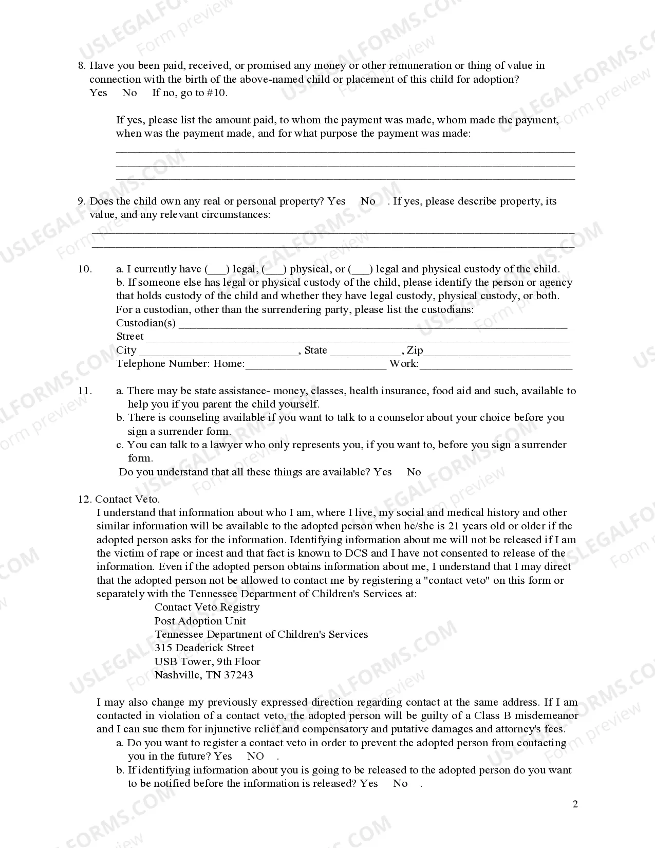 Preview Surrender to Adoptive Parent