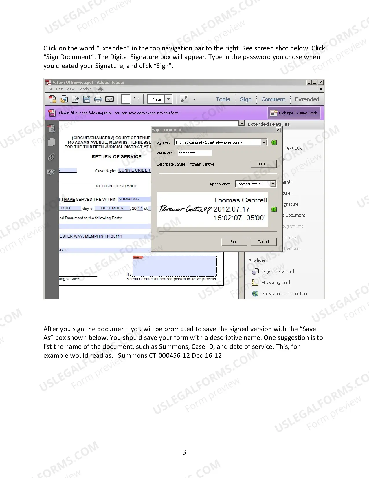 Preview Return of Service form Instructions