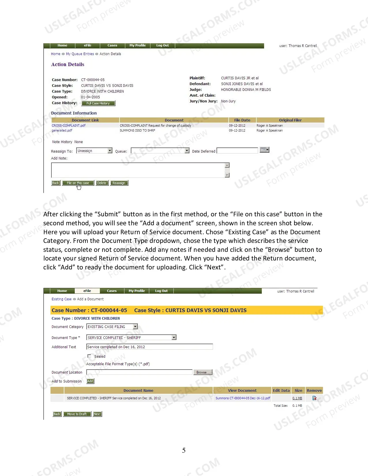 Preview Return of Service form Instructions