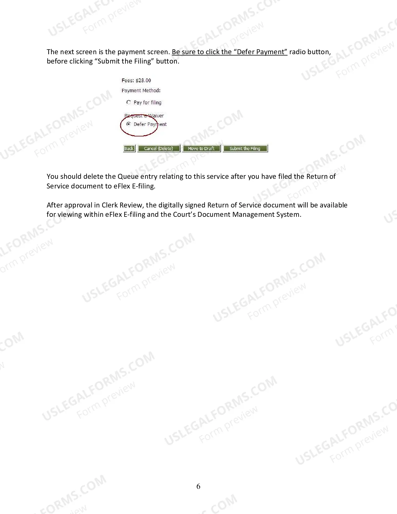 Preview Return of Service form Instructions