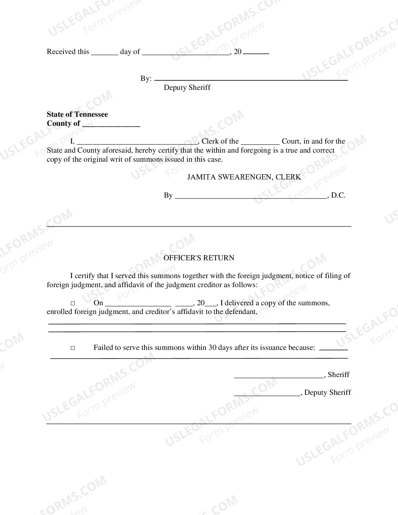 Preview Summons for Enforcement of Foreign Judgment