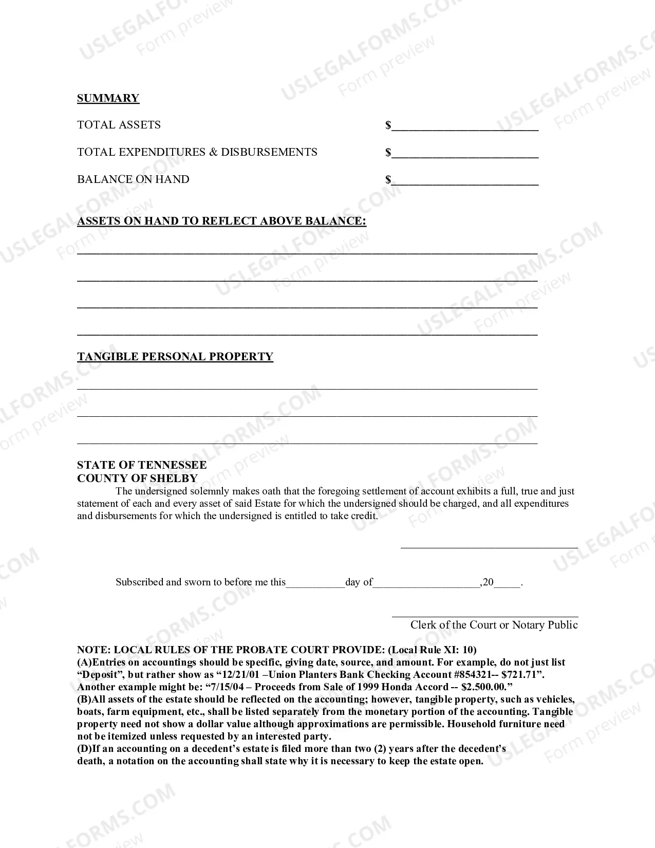 Preview Accounting Form