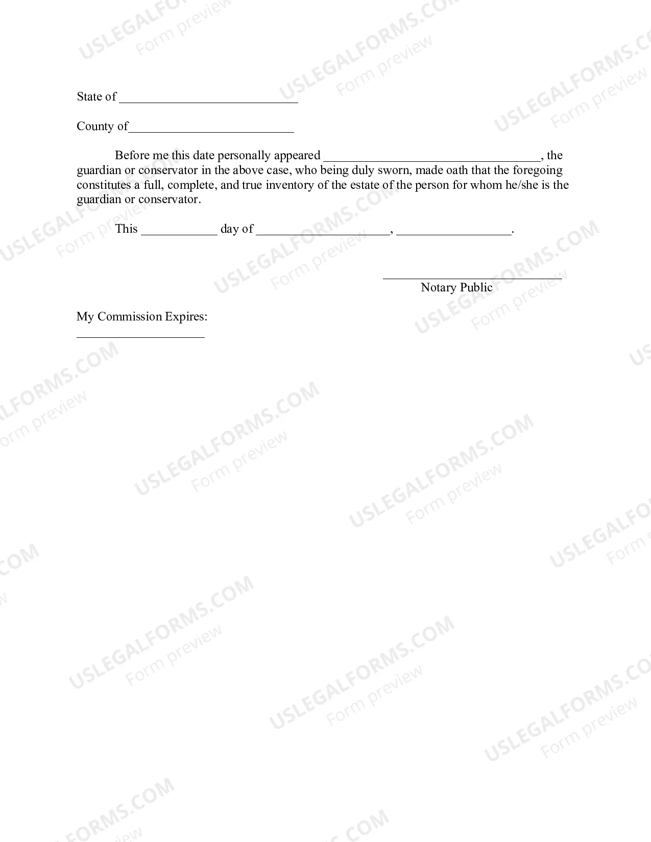 Preview Inventory Form for Guardianship/Conservatorship
