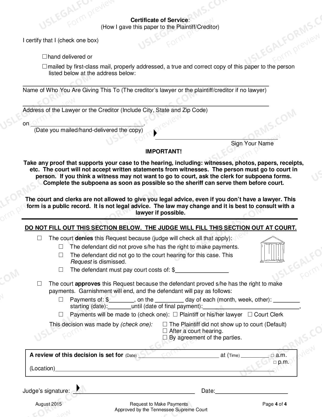Preview Motion to Pay Judgement by Installments