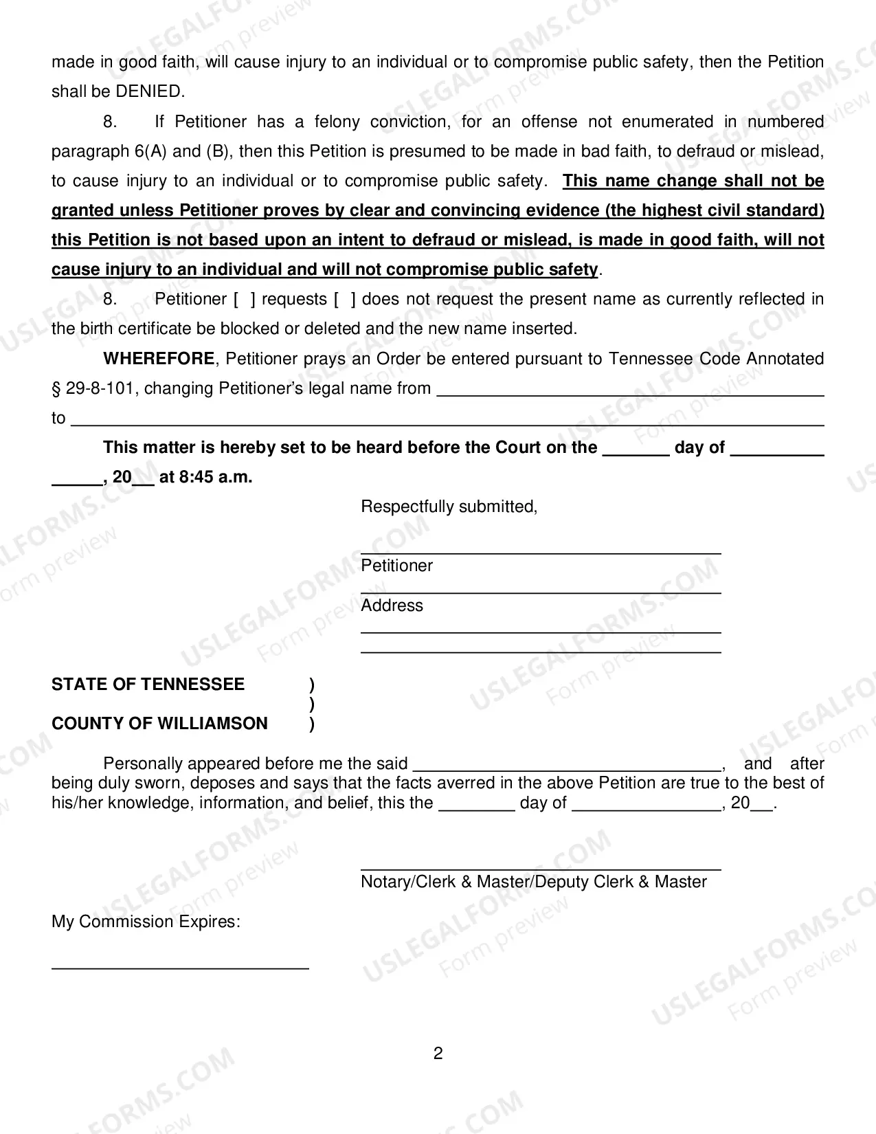 Preview Petition for Name Change
