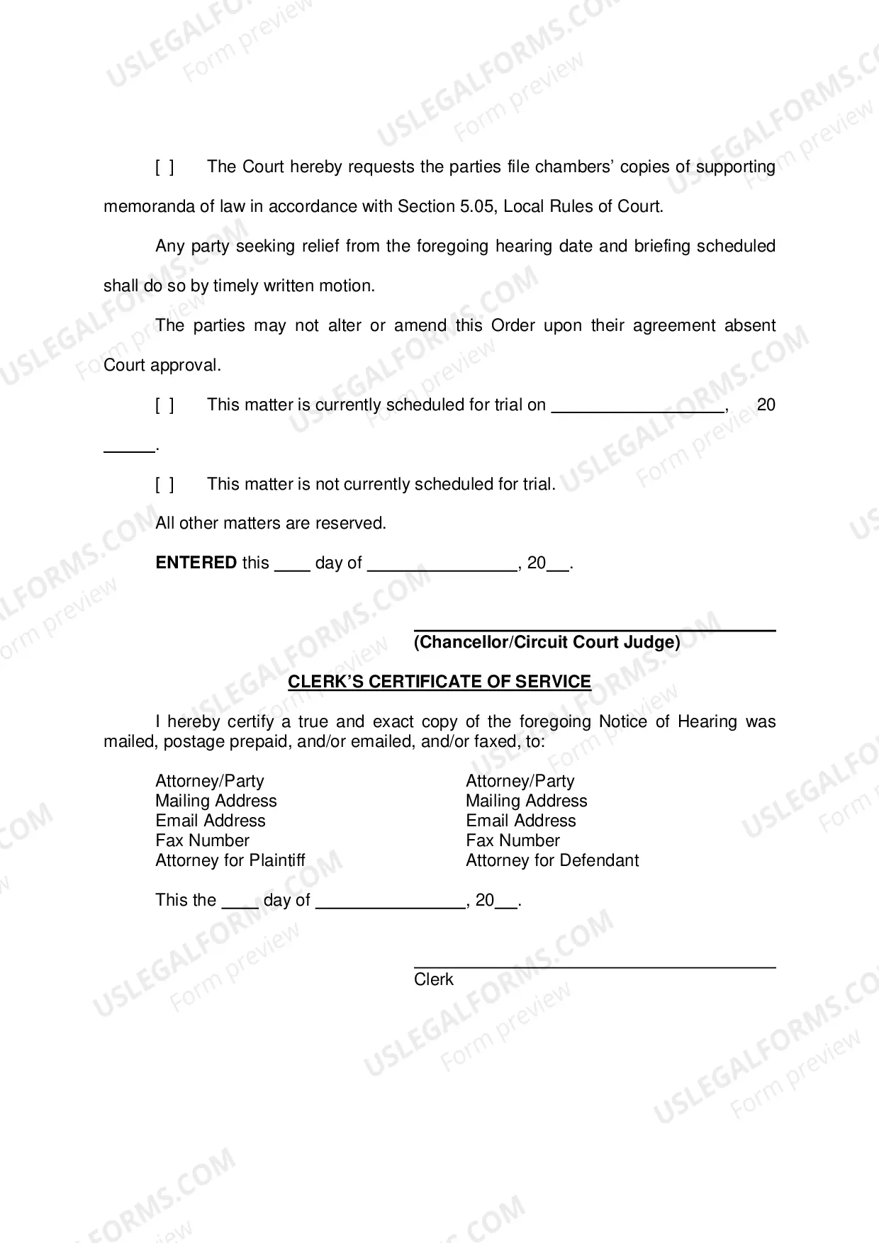 Preview Order/Notice to Set Summary Judgment