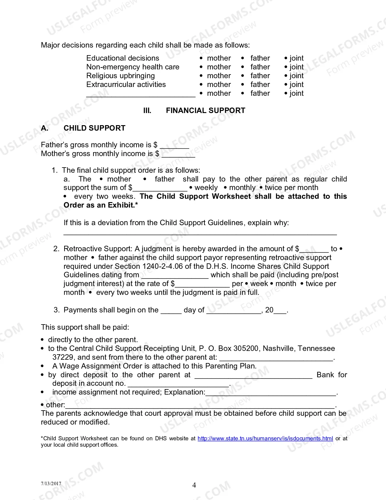 Preview Permanent Parenting Plan