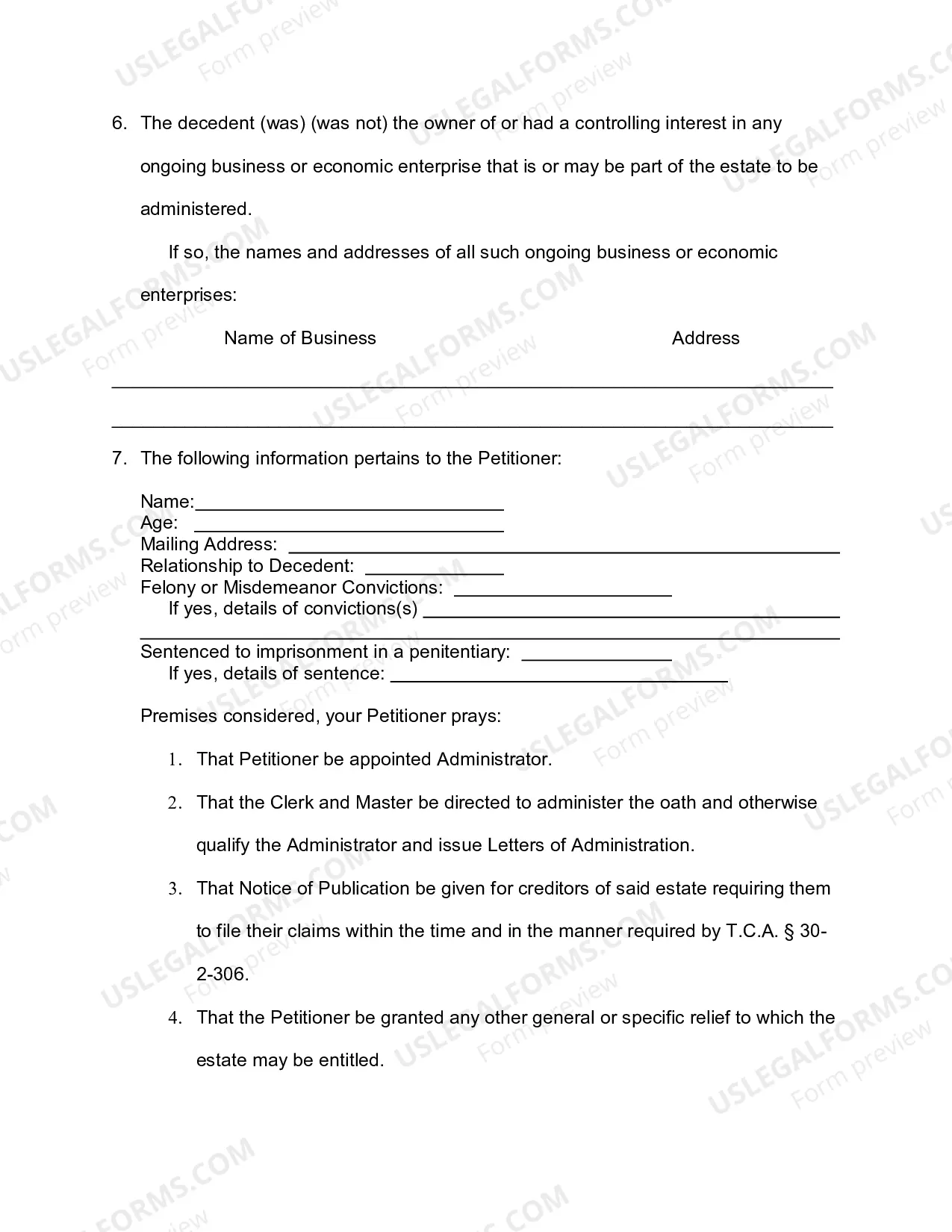 Preview Petition for Administration