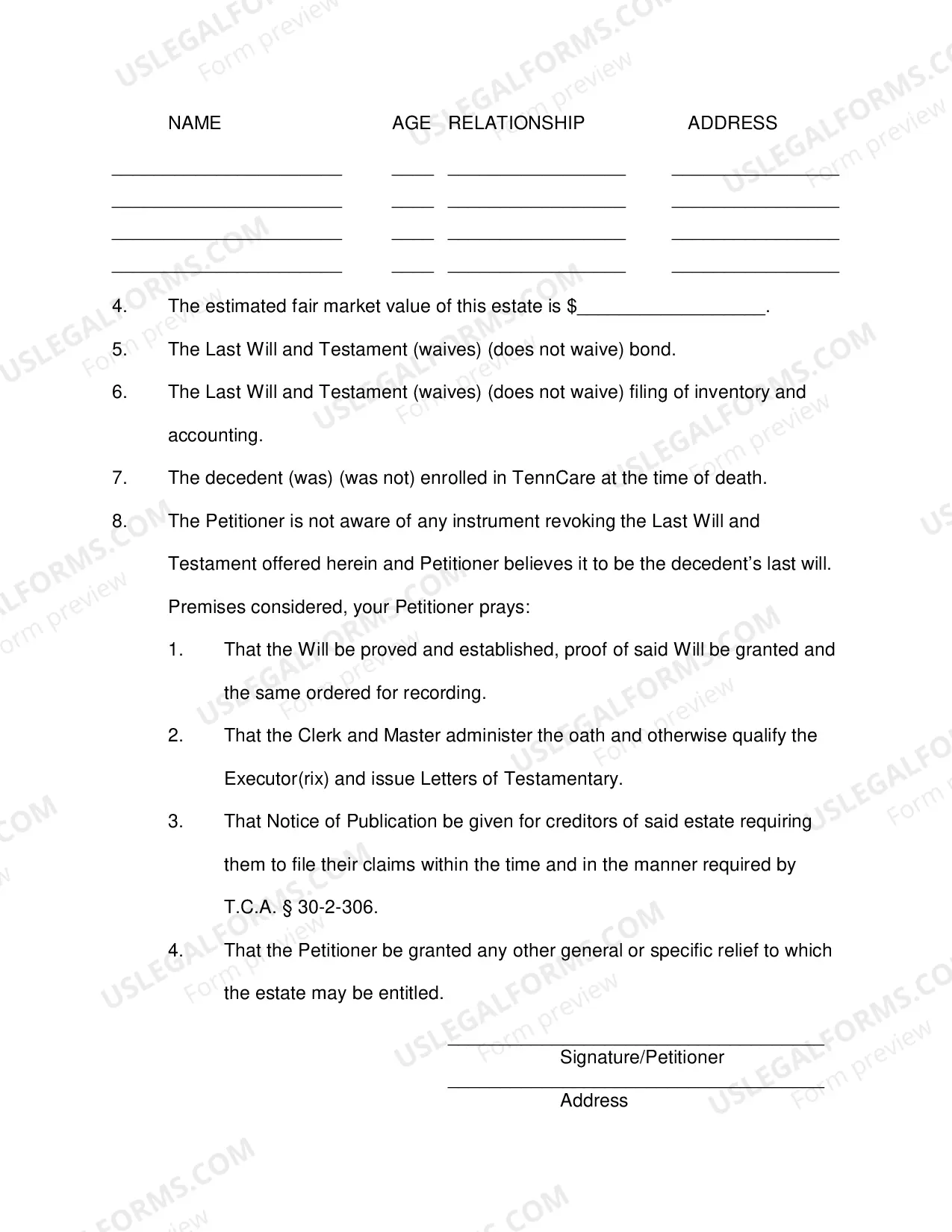 Preview Petition to Admit Holographic Will