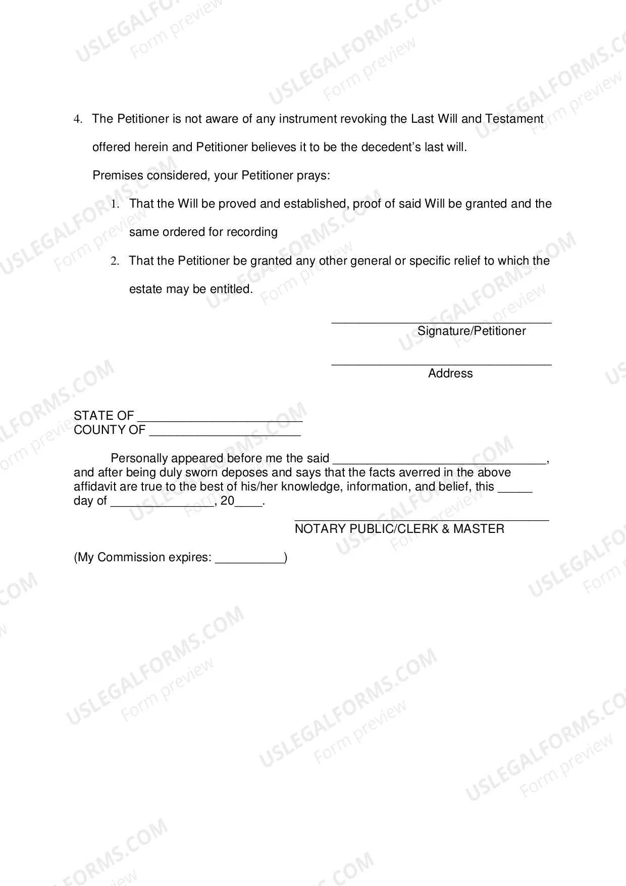 Preview Petition to Admit Will to Probate Muniment of Title