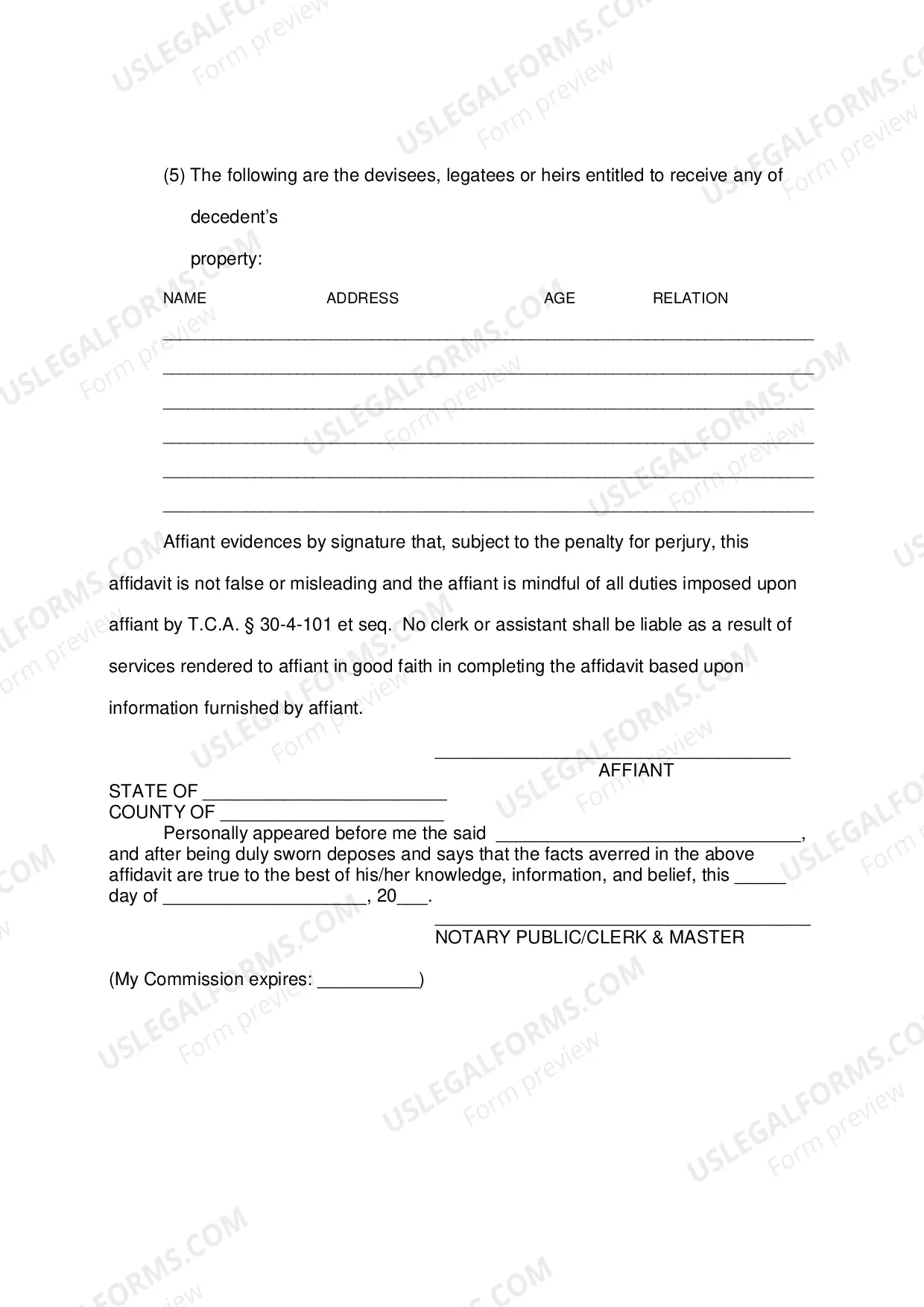 Preview Small Estate Affidavit