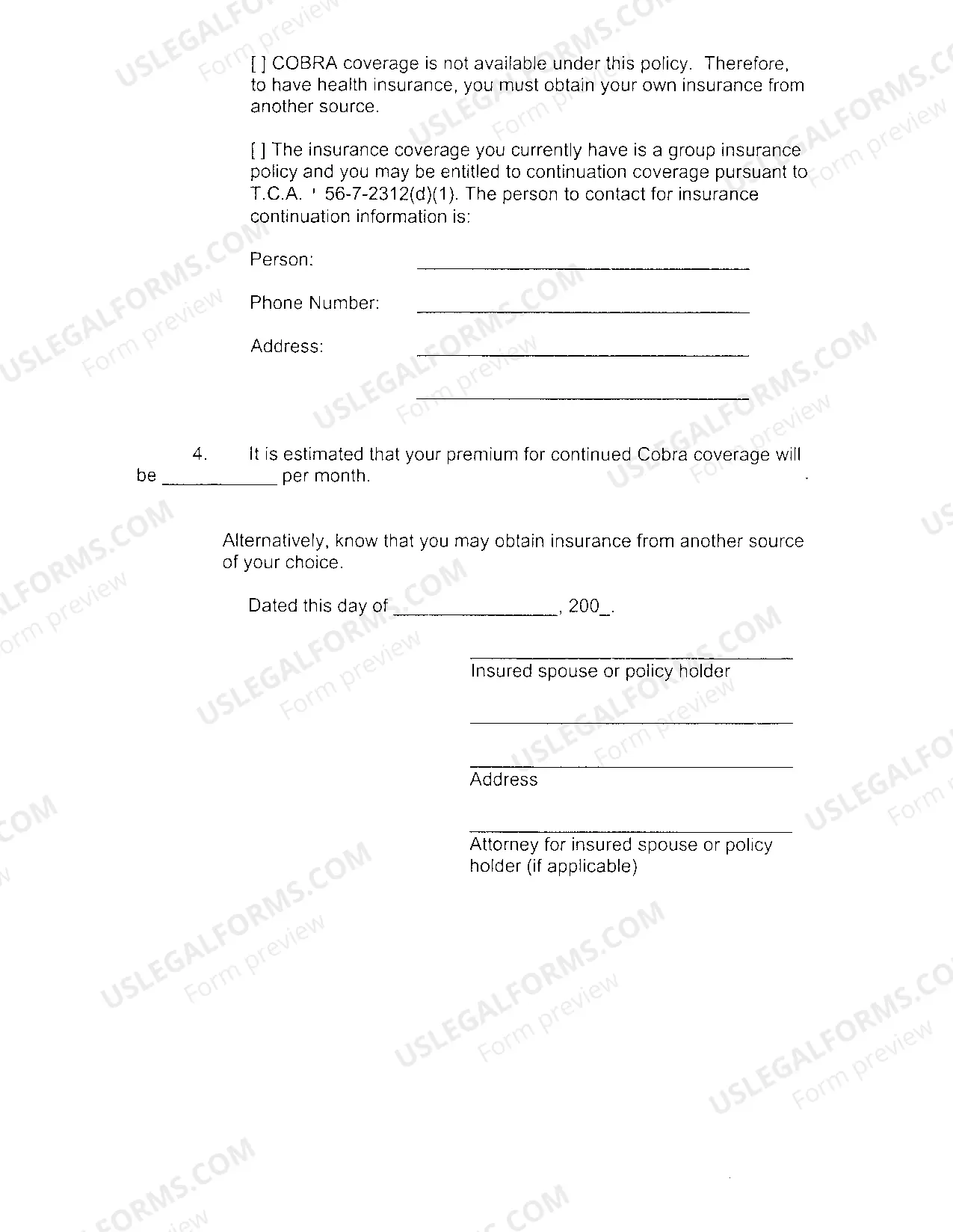 Preview Insurance Coverage Forms (Divorces)