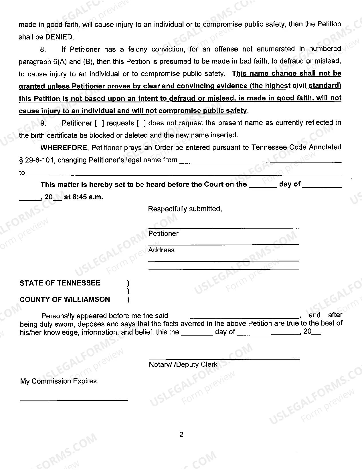 Preview Petition For name Change