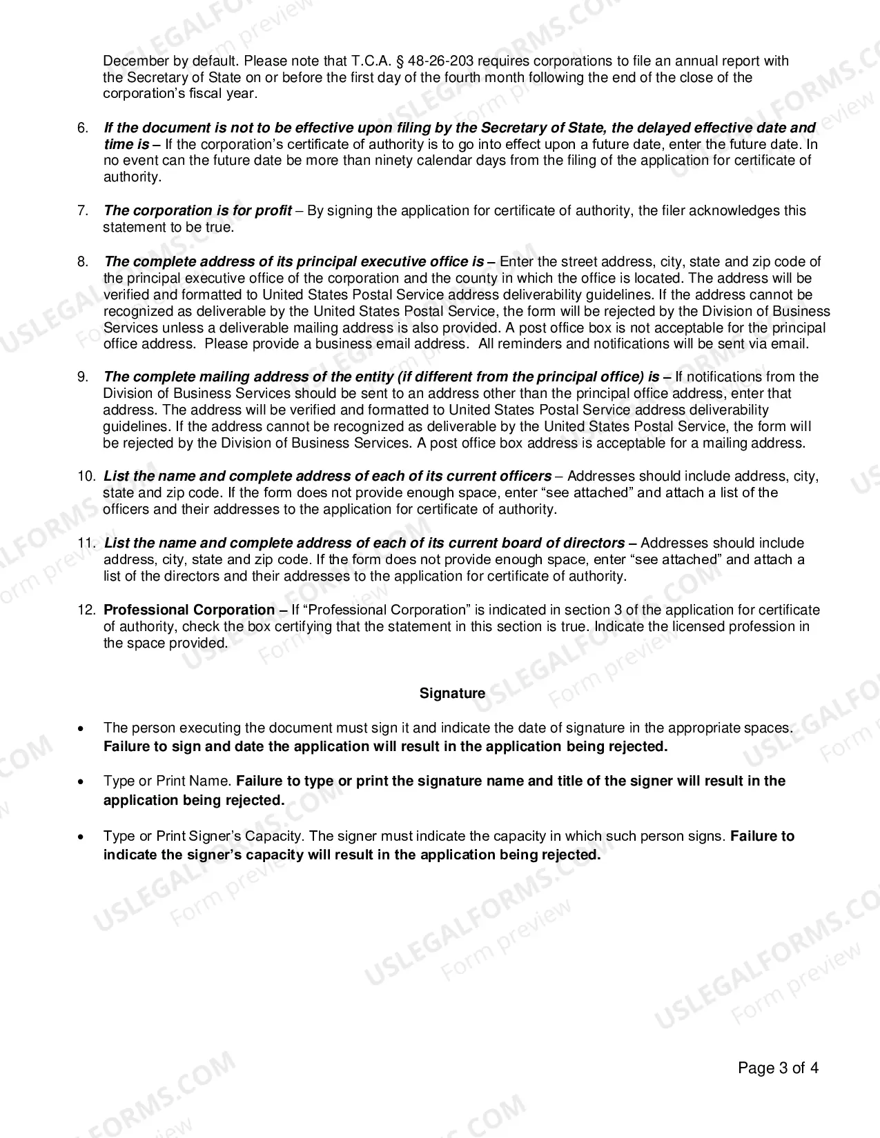Preview Application for Certificate of Authority